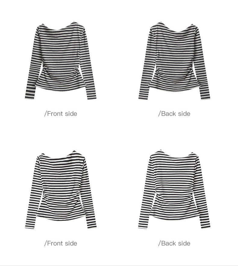 Front and back views of striped long-sleeve tops