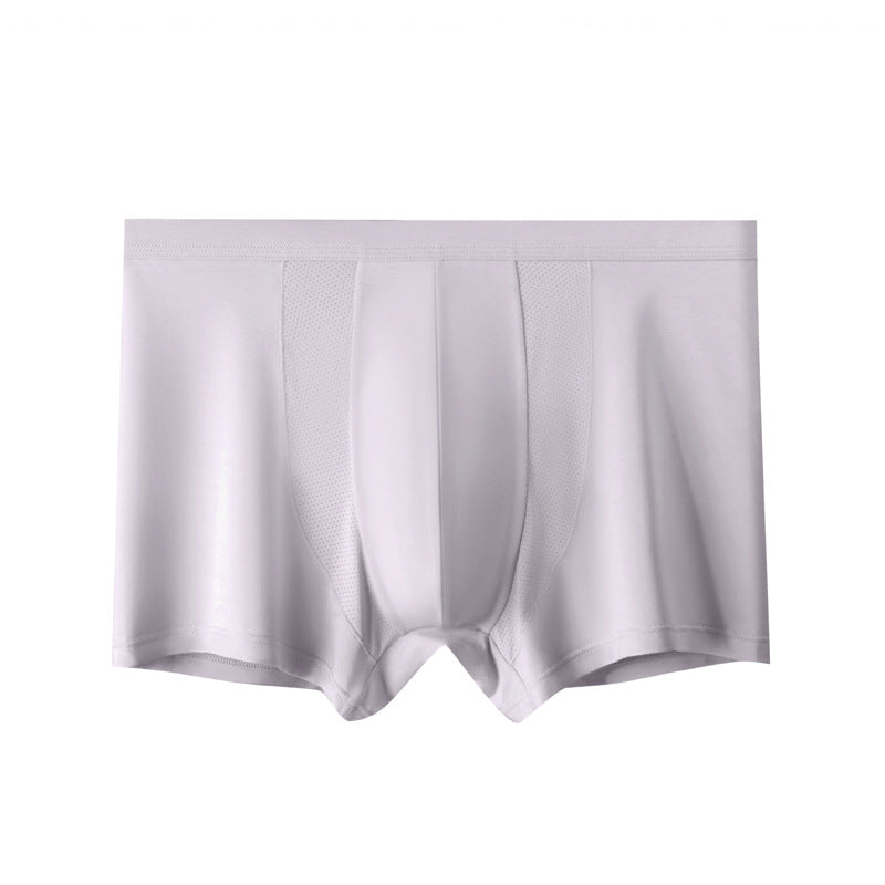 Ashy gray men's boxer briefs with mesh ventilation panels and ergonomic design for enhanced breathability