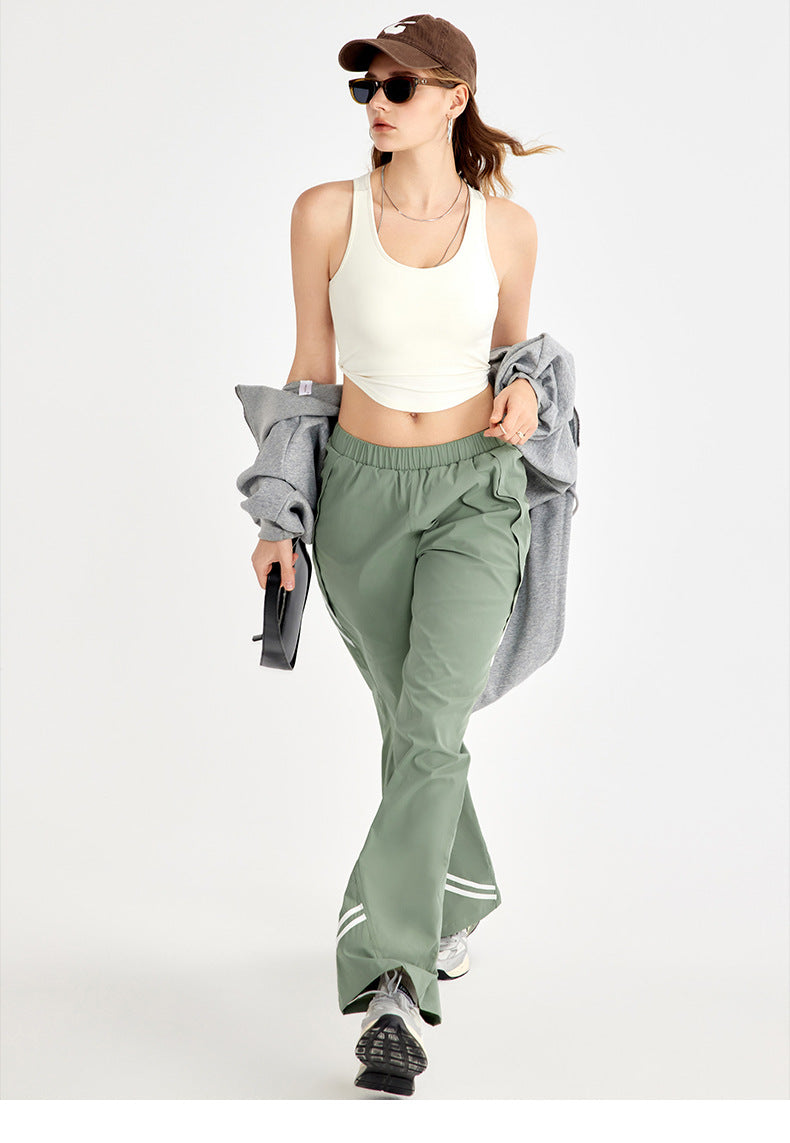 High-Waisted Wide Leg Sport Pants – Retro Parachute Style with Side Stripes