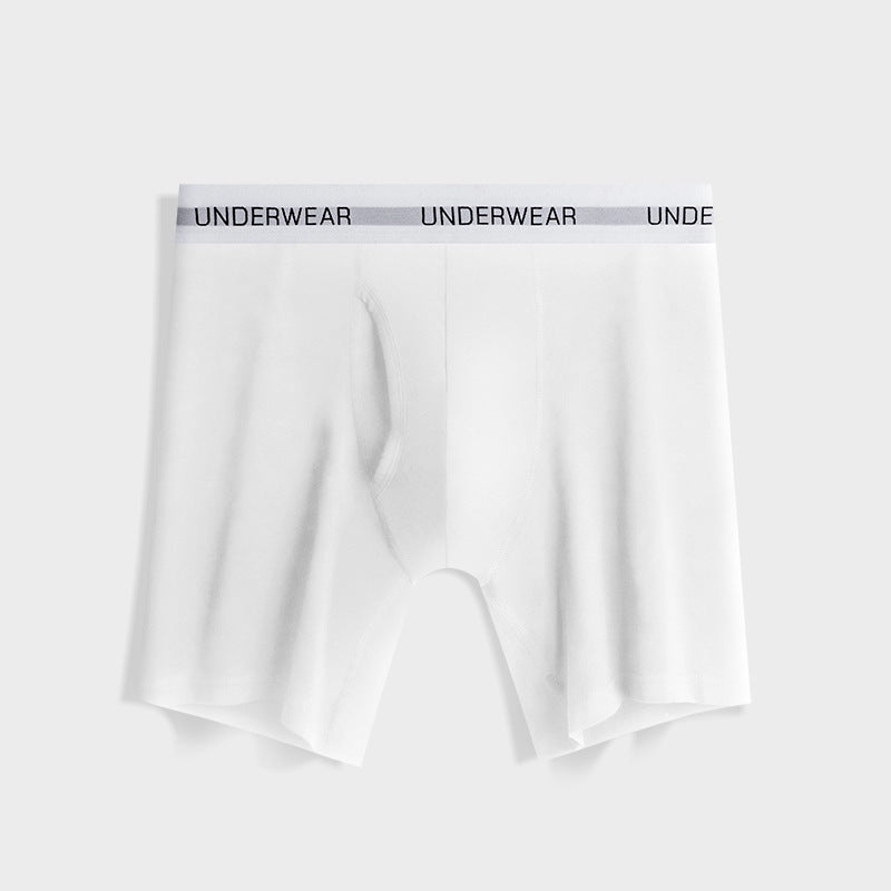 White boxer briefs with "UNDERWEAR" waistband, displaying a clean and minimalist style