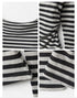 Close-up details of striped fabric and neckline construction
