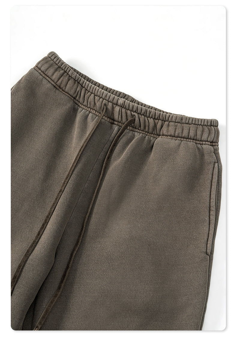 Men's Washed Fleece Distressed Sweatpants | Light Fleece Lined Straight Leg