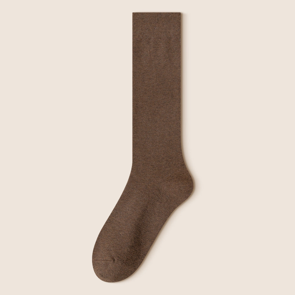 Single dark brown knee-high sock displayed against neutral background