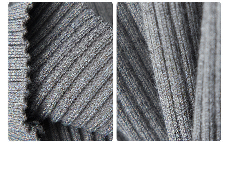Close-up macro shots of grey ribbed knit texture showing detailed stitch pattern and construction