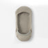Gray no-show sock liner photographed from wearing angle, showing interior construction