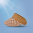 A brown woven straw visor with a brown and white checkered brim, showcasing its wide brim and UPF 50+ sun protection feature.