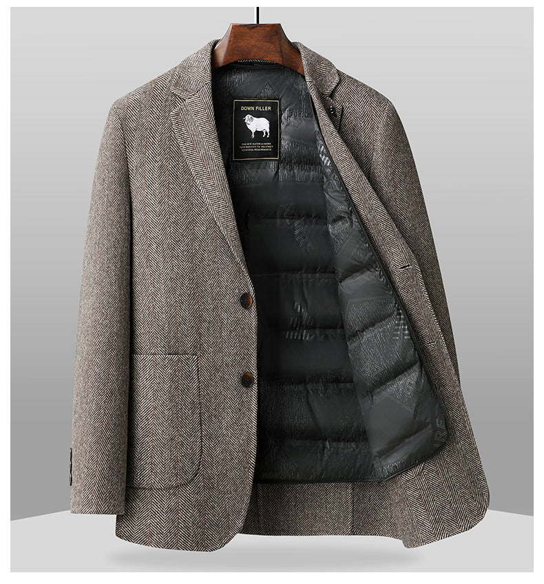 Blazer de lana con relleno de plumas para hombre | Chaqueta de negocios de invierno