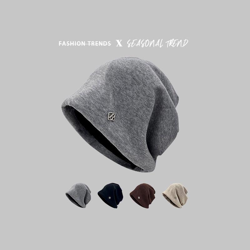 Stylish gray beanie with small logo, part of fashion and seasonal trend collection