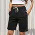 Black bermuda shorts with elastic waist, drawstring, side pockets for women's casual wear