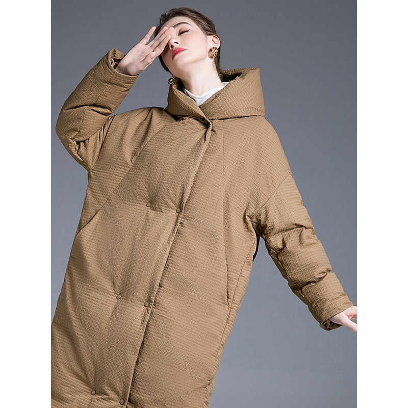 Minimalist Quilted Hooded Long Coat