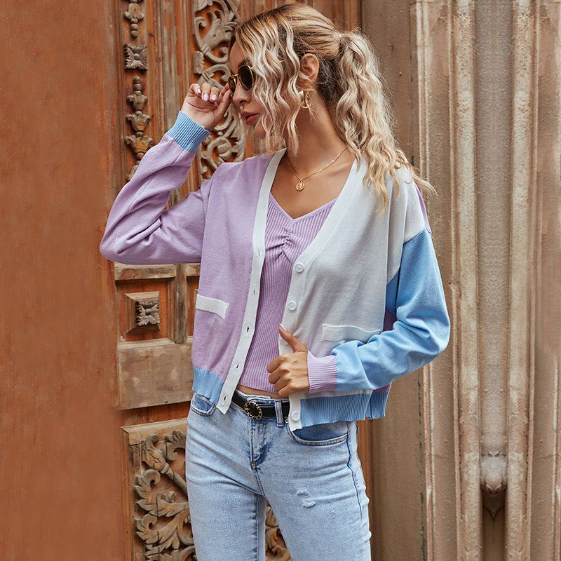 Pastel Colorblock Button-Up Cardigan - Soft and Stylish Layer