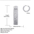 Silver tone huggie hoop earring product specifications showing 16mm length, 4mm width, brass material with cubic zirconia stones and white gold plating