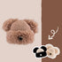 Adorable Dog Nose Plush Knit Beanie in khaki with fluffy pom pom ears and knitted ribbed design, featuring faux fur face detail
