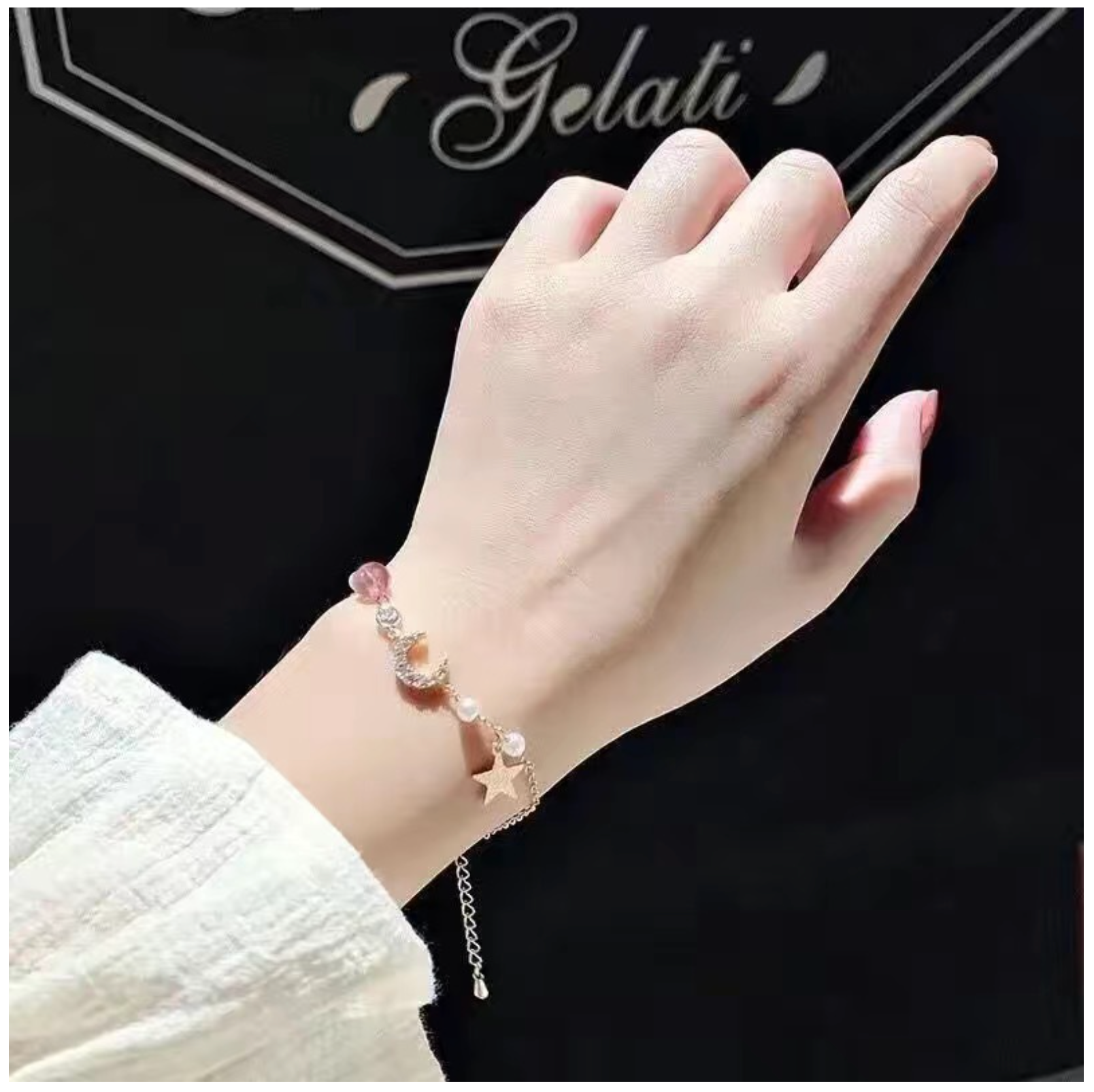 Minimalist Star and Moon Zircon Pearl Bracelet