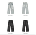 Product image showing front and back views of light wash and black distressed cargo jeans with multiple pockets against white background.
