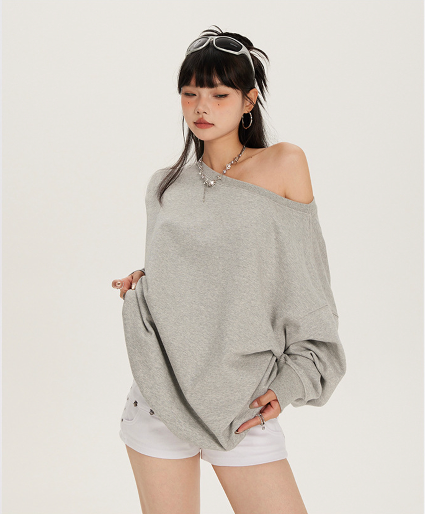 Oversized Off-Shoulder Sweatshirt with Relaxed Fit