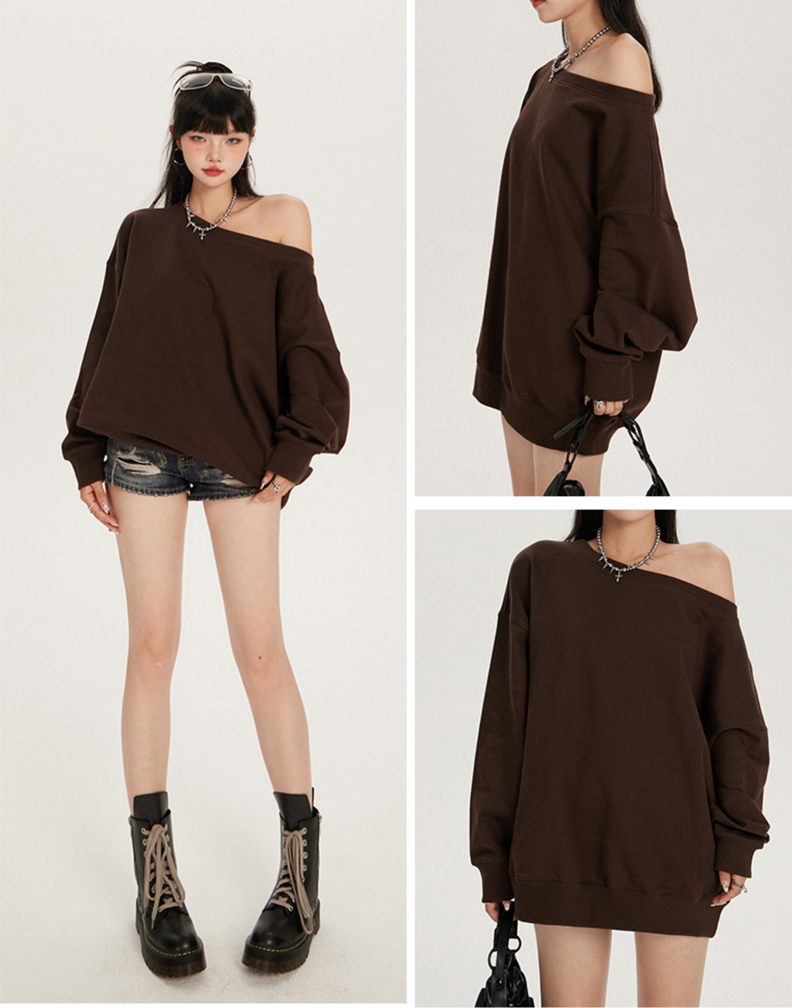 Oversized Off-Shoulder Sweatshirt with Relaxed Fit