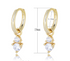 Gold huggie hoop earrings with crystal drops showing 19mm total length and 8.35mm hoop diameter measurements