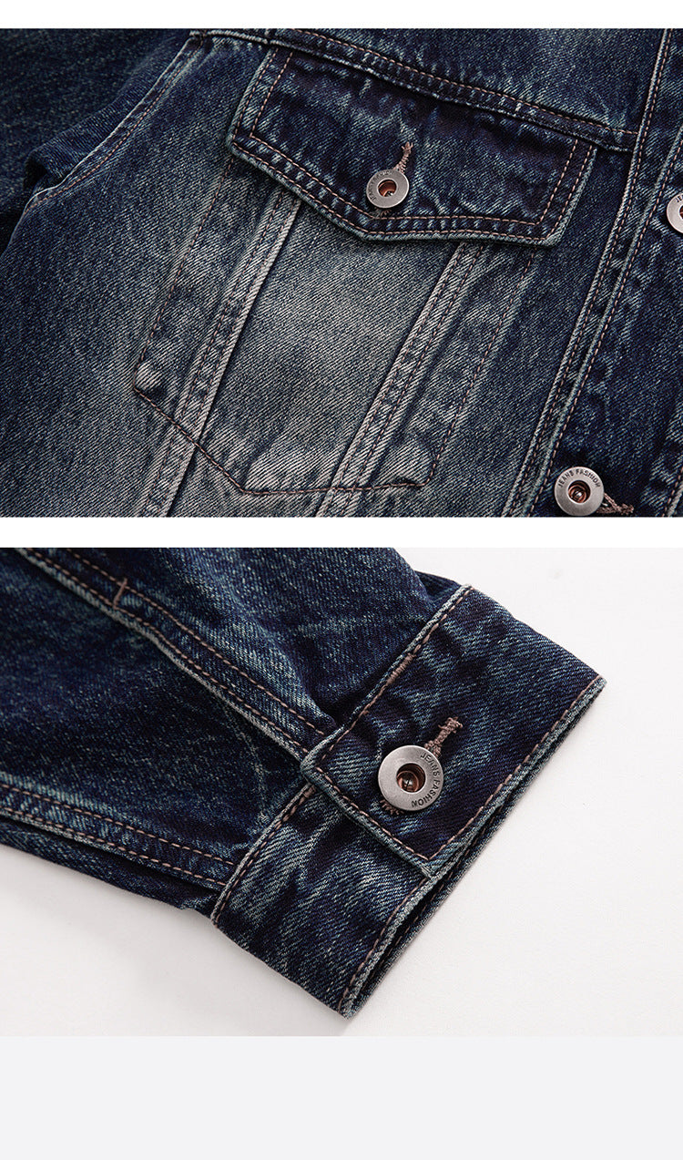 Close-up details of jacket pocket and cuff showing metal button construction