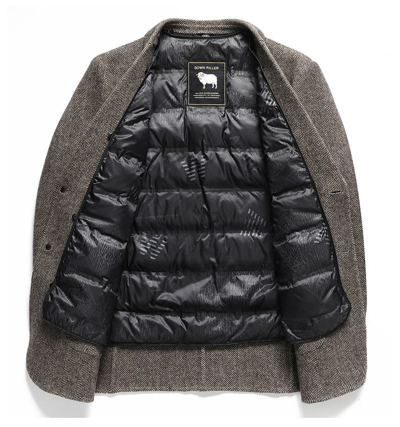 Blazer de lana con relleno de plumas para hombre | Chaqueta de negocios de invierno