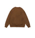 Back view of brown textured sweatshirt showing geometric jacquard pattern