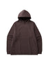 A brown oversized hoodie with raglan sleeves and a front pocket displayed flat against a white background