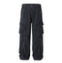Charcoal gray wide-leg cargo pants featuring angled pocket design and relaxed silhouette on white background