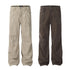 Side-by-side comparison of khaki and dark brown wide-leg utility pants by ITKN, showing seam details on white backdrop