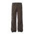 Front view of ITKN dark brown wide-leg pants featuring curved panel design and utility details on white backdrop