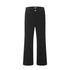 Flat lay of black wide-leg pants from TTSN BRAND featuring classic five-pocket design, silver button closure, and relaxed straight-leg silhouette