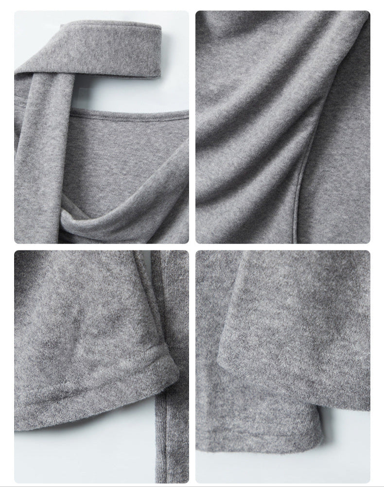 Design detail collage showing fabric texture, draping technique, and seam construction