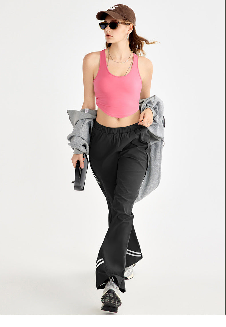High-Waisted Wide Leg Sport Pants – Retro Parachute Style with Side Stripes