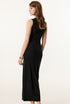 Female model in a black sleeveless bodycon maxi dress, showing the back fit and smooth silhouette.