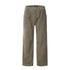 Olive green wide-leg pants with cargo pockets and diagonal seams, flat product shot