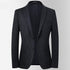 A dark gray textured blazer with single-button closure displayed on mannequin. Slim fit design with subtle wool texture against light backdrop