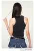 Back view of black sleeveless top with racerback design