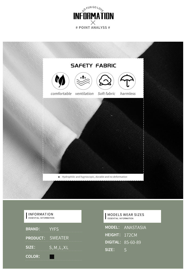 Safety fabric tag highlighting comfort, ventilation, softness, harmlessness