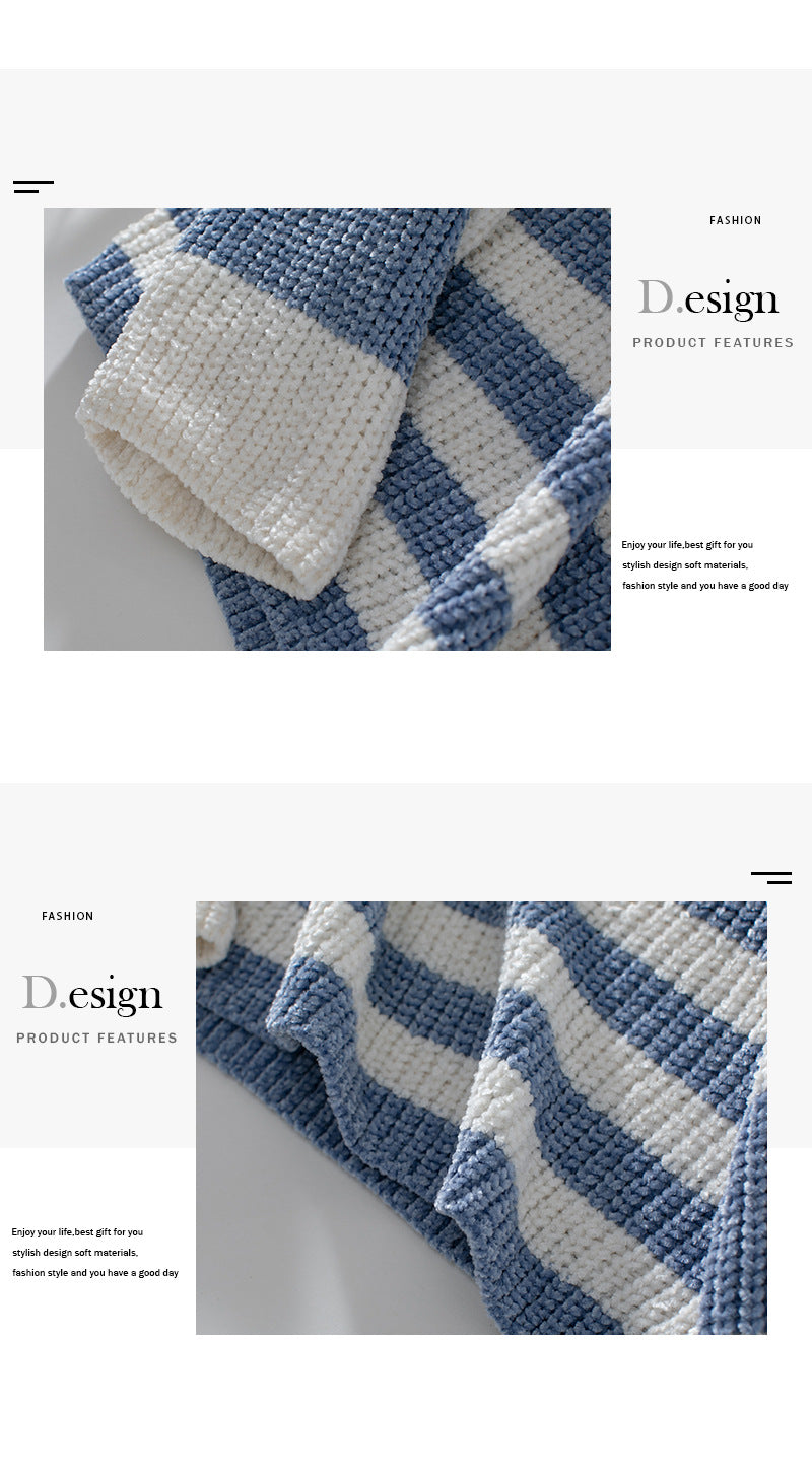 Detail of blue and white striped knit texture and pattern