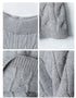 Detail shots of grey knit shorts showing waistband construction, cable pattern texture, and ribbed trim details.
