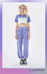 Periwinkle tie-dye jogger pants with white and purple ombré cropped t-shirt, gray sneakers