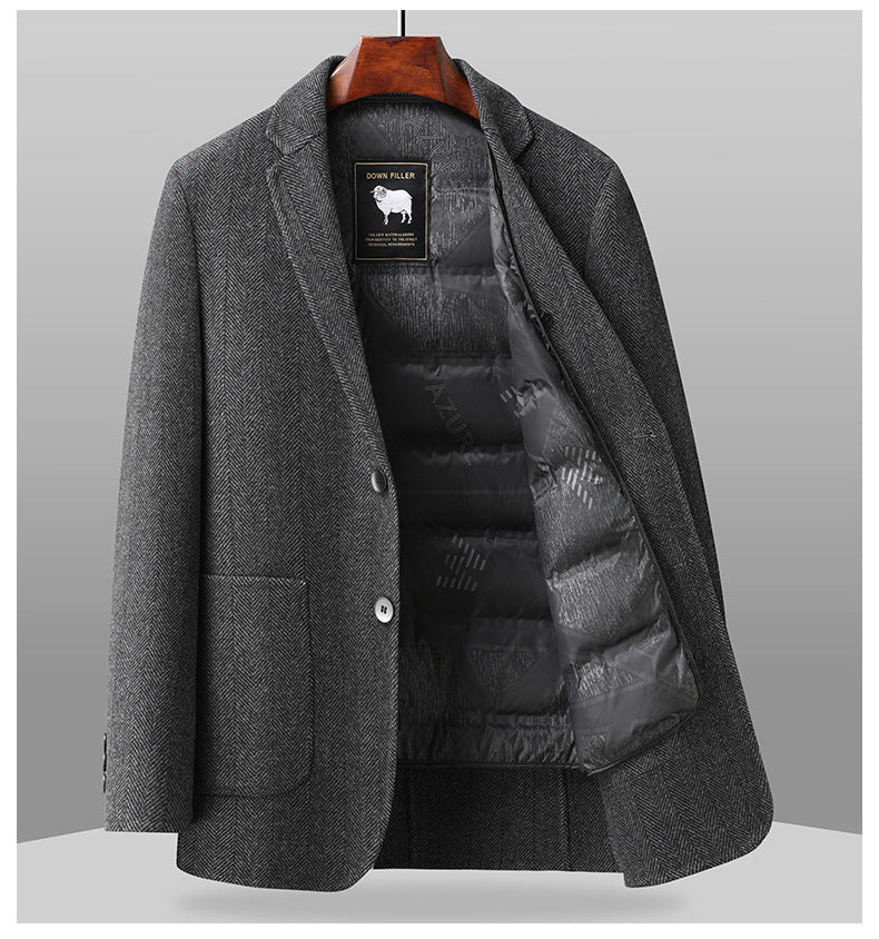 Blazer de lana con relleno de plumas para hombre | Chaqueta de negocios de invierno