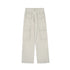 A pair of off-white cargo pants with buttoned flap pockets and a structured waistband, laid flat on a white surface