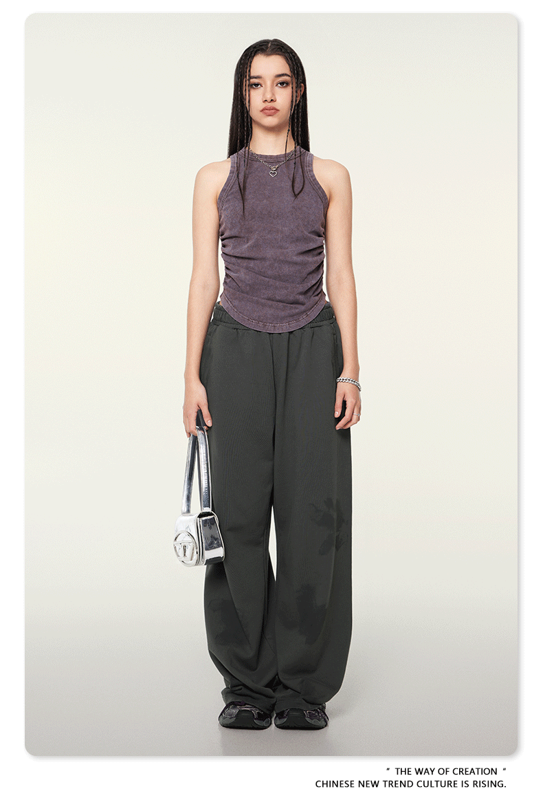 Grape purple tank top styled with wide-leg pants