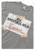 Close-up of gray t-shirt fabric texture showing vintage-style printed graphic design