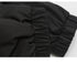 Close-up of black jacket showing elastic cuff detail and fabric texture