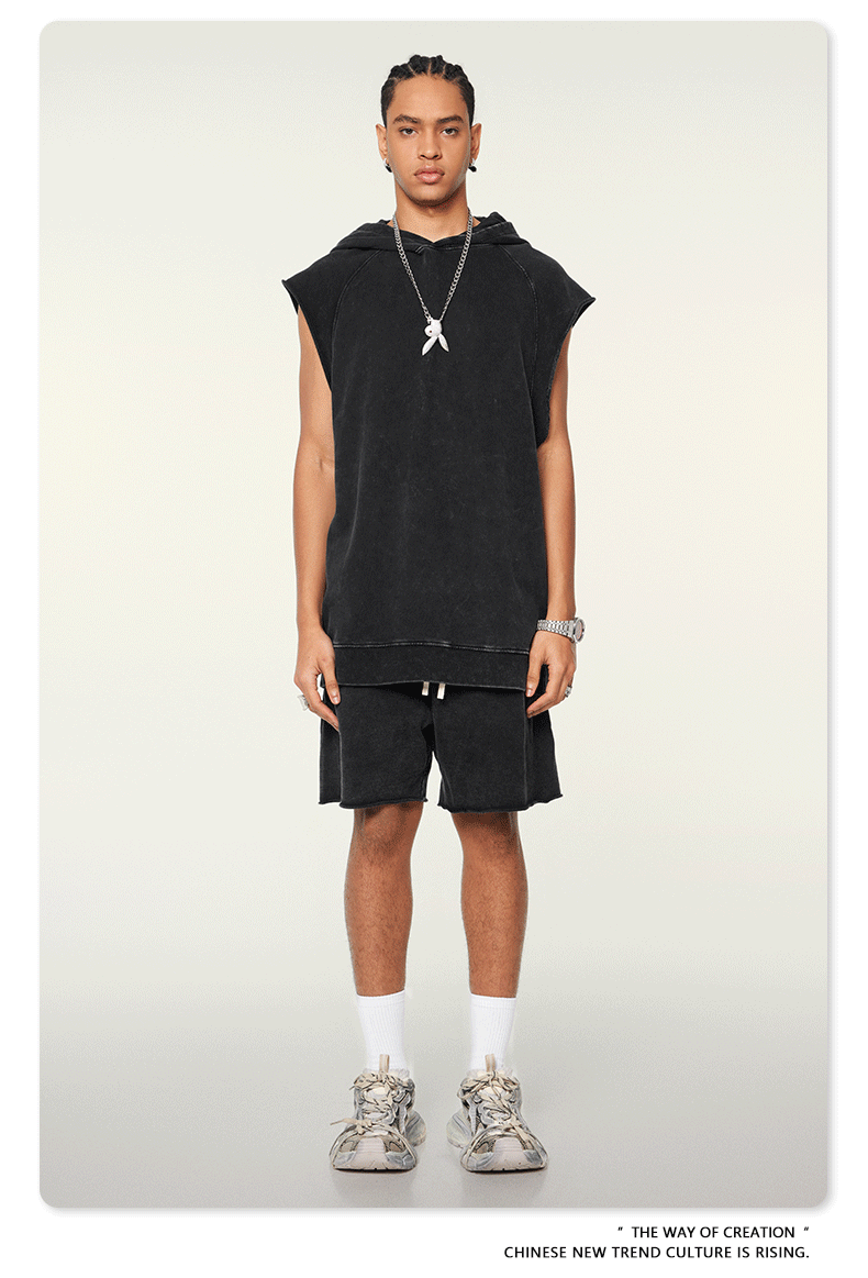 Premium Raw Edge Washed Cotton Shorts