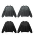 Four views of sweatshirt in gray and black colorways showing front and back