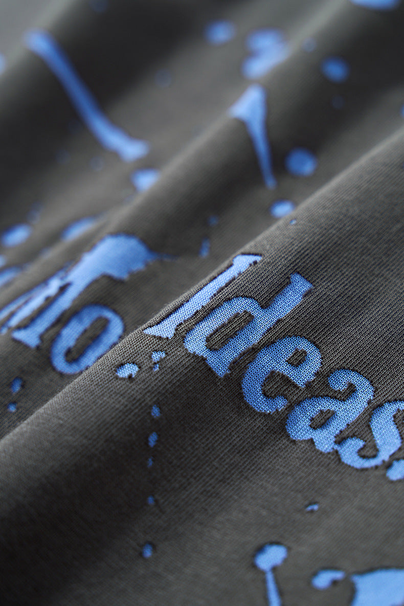 Fabric close-up black "NO More Ideas" long sleeve streetwear t-shirt
