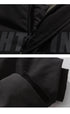 Close-up details of black NEIGHBORHOOD parka showing zipper construction and fabric texture in split image format