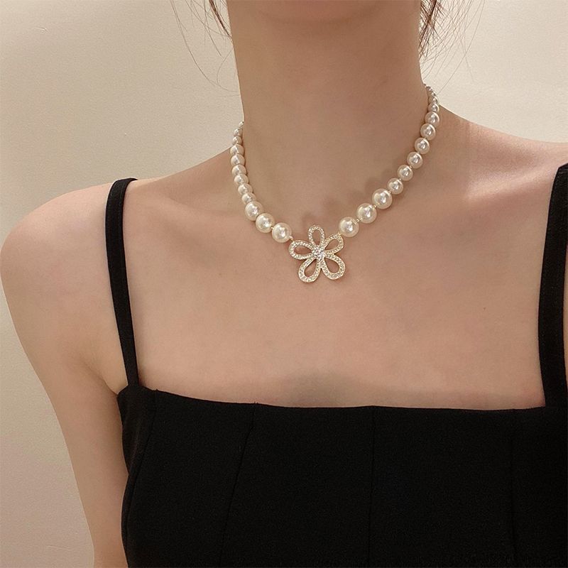 Pearl Crystal Butterfly Gold Plated Necklace
